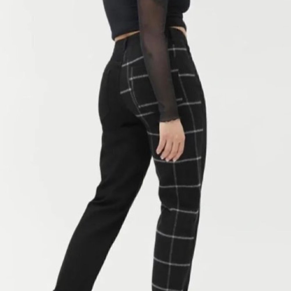 BDG Urban Outfitters Black Spliced Wool Blend Flannel High Rise Mom Jeans Sz 25